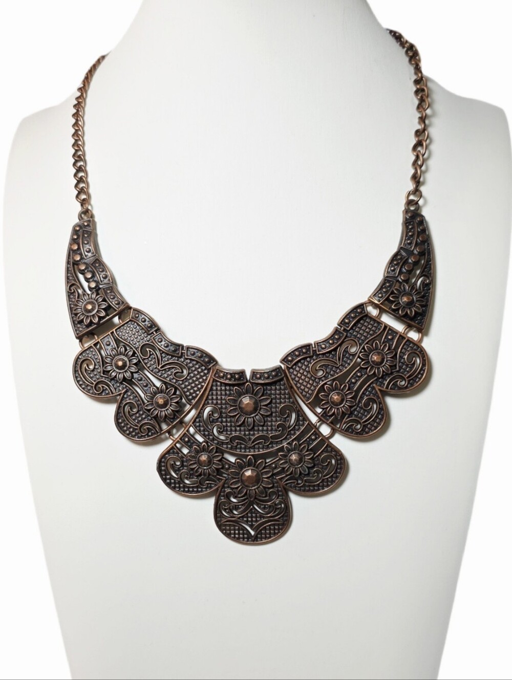 Floral Filigree Bronze-Tone Statement Necklace